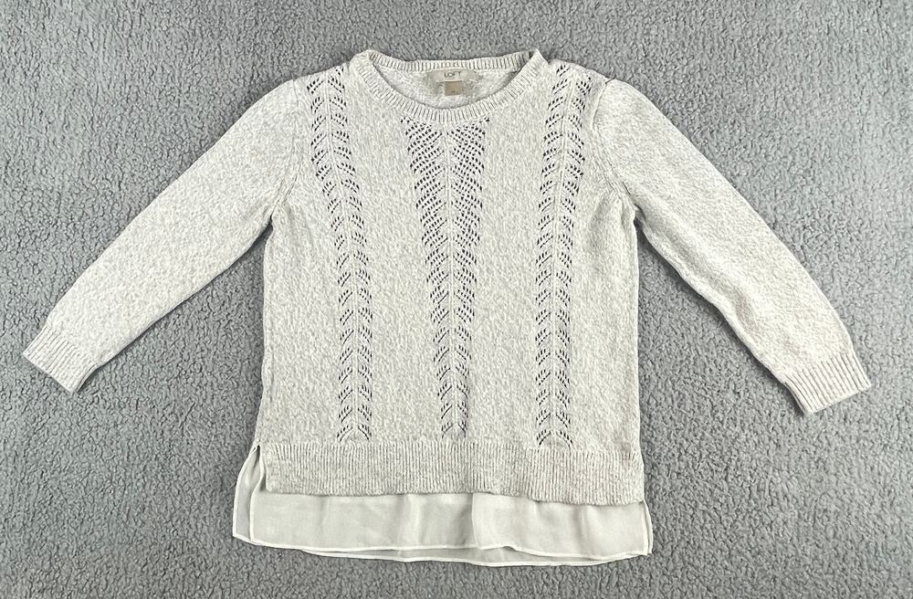 Ann Taylor Loft Women's Medium 100% Cotton Sheer Knit Long Sleeve Sweater Top